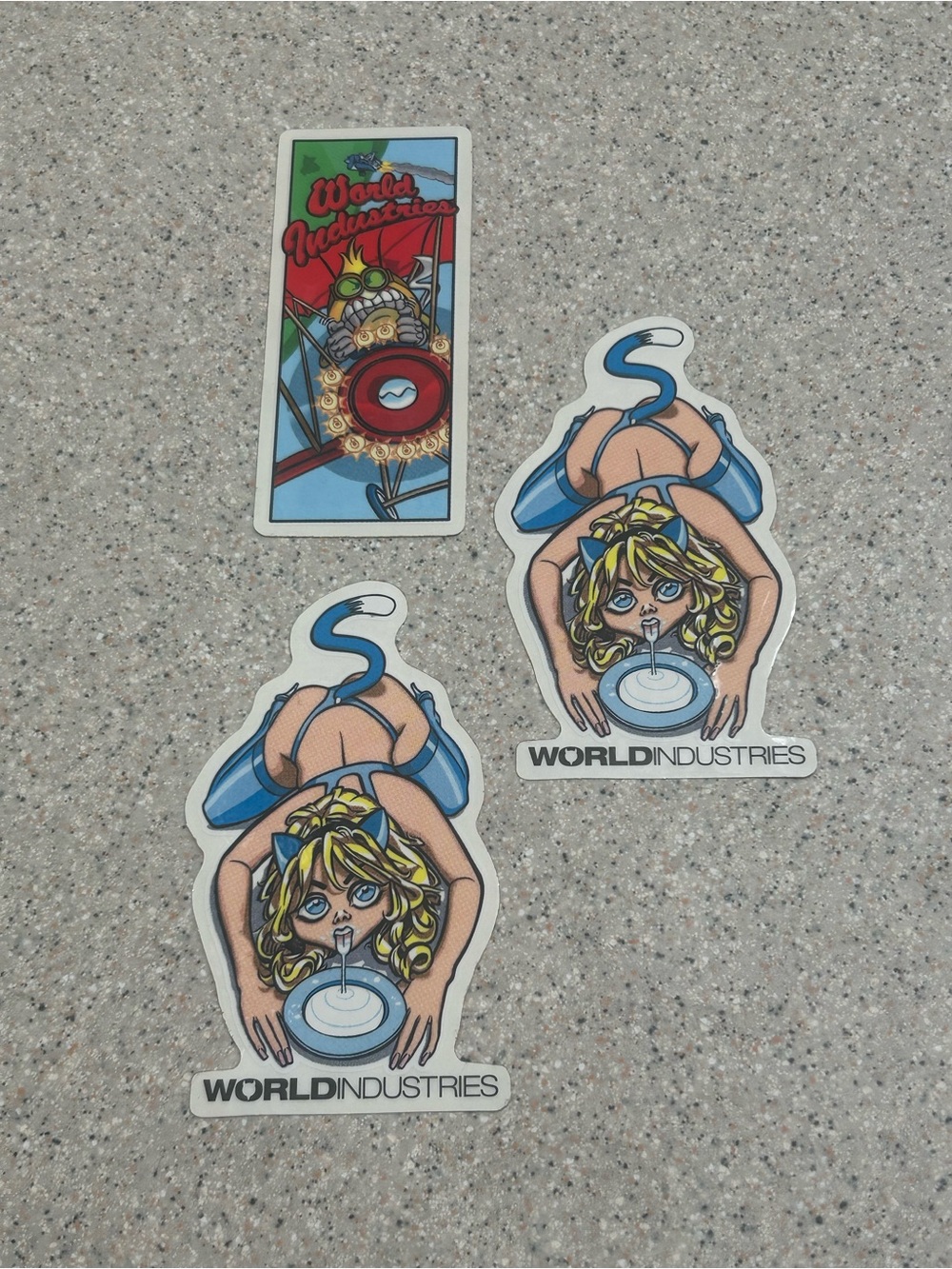 Vintage 1990’s Lot of 3 World Industries Stickers Flameboy Cat Woman